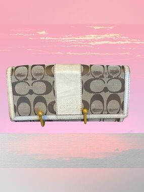 Coach Signature  “Project” Logo Continental Wallet in Brown and Cream